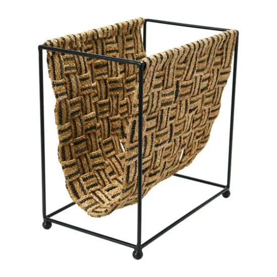Hello Honey&reg; Natural & Black Decorative Woven Jute & Metal Magazine Holder {3}