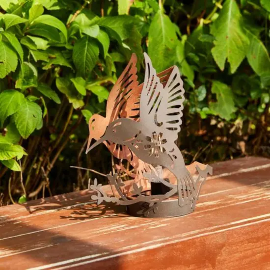 Glitzhome&reg; 9.75" Metal Flying Hummingbird Silhouette Solar Powered Edison Bulb Outdoor Lanterns, 2ct. {6}