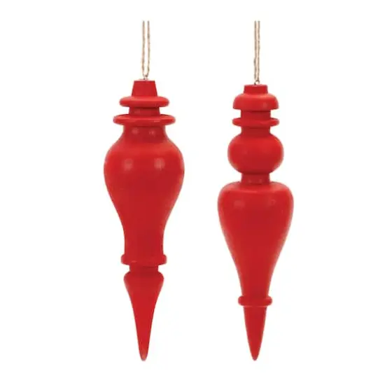 6" Red Wood Finial Drop Ornament Set {1}