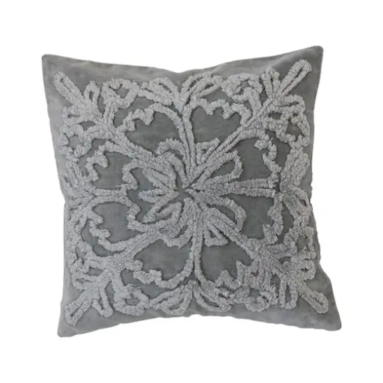 Hello Honey&reg; Gray & Natural White Square Cotton Tufted Velvet Pillow with Snowflake & Chambray Back {1}