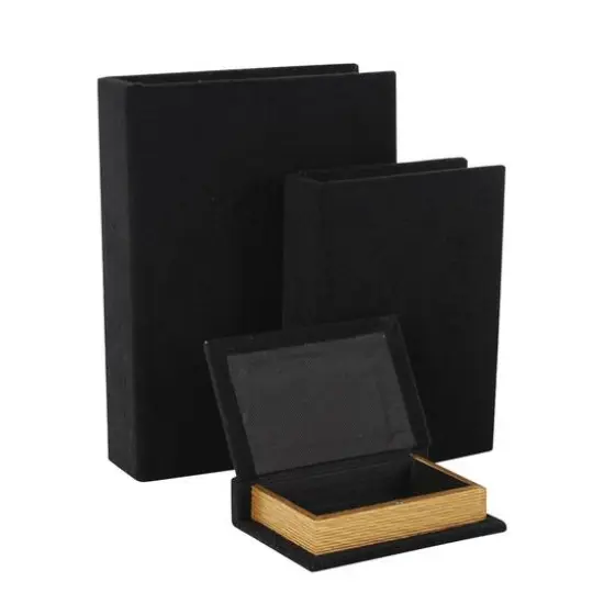 Black Velvet Textured Decorative Book Box with Gold Page Detailing, 3ct. {3}