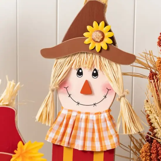 Glitzhome&reg; Fall Wood Sacrecrow Family Porch Decor Set {6}