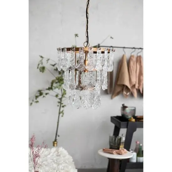 Hello Honey&reg; 13.5" Antique Finish Tiered Metal Chandelier with Organically Shaped Hanging Glass {4}