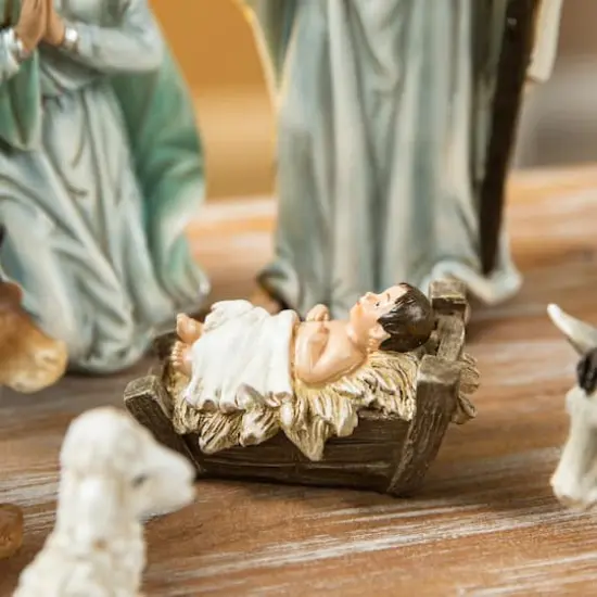 Glitzhome&reg; 12 Piece Deluxe Blue Nativity Figurine Set {7}