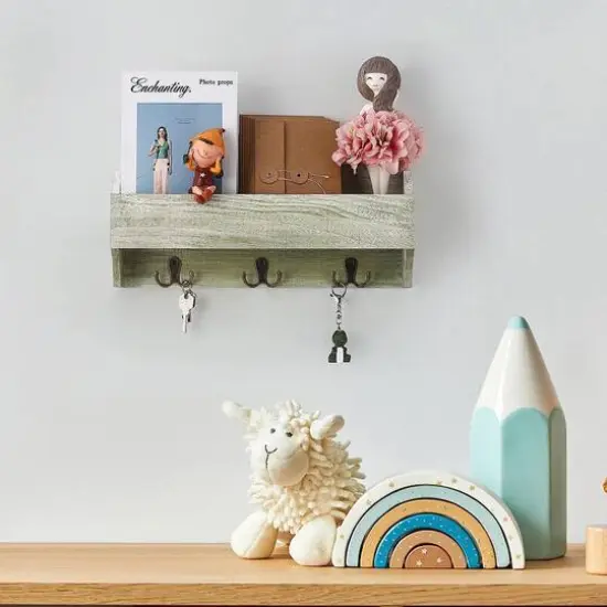 NEX™ Olive Green Wall-Mounted Wooden Key Rack with 3 Double Key Hooks {7}