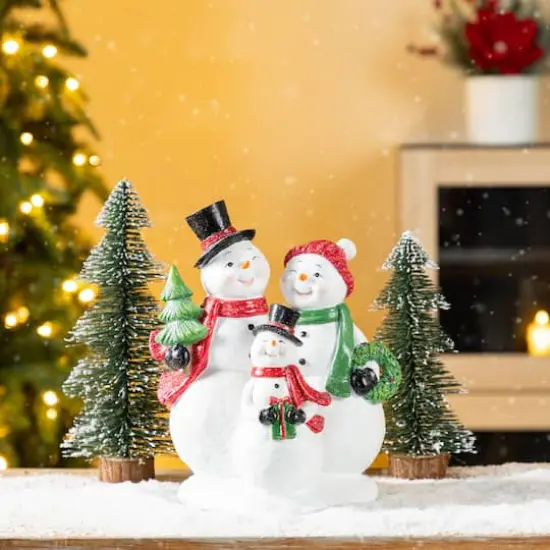 Glitzhome&reg; 10.25" Christmas Resin Snowman Family Table Decor {4}