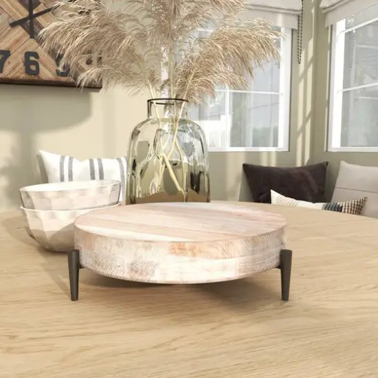 13" Cream Mango Wood Tray with Black Metal Leg {12}