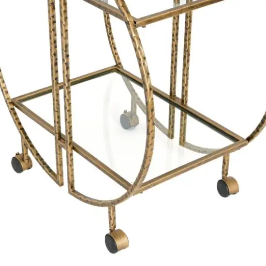 Hello Honey&reg; Modern Hammered Brass Round Bar Cart {4}