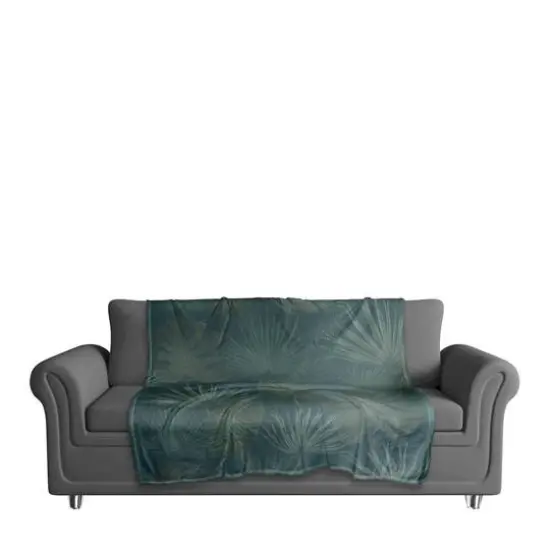 Tropical Palm Coral Fleece Blanket Blue {4}