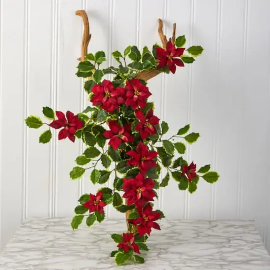 30&rdquo; Real Touch Poinsettia and Variegated Holly Artificial Plant Set {4}
