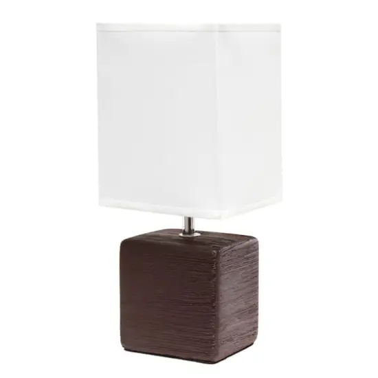 Simple Designs Stone Table Lamp with White Shade Brown {1}