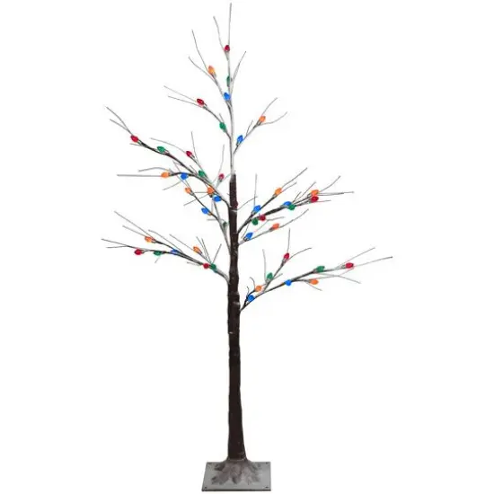 4ft. Pre-Lit Brown Frosted Christmas Twig Tree, Multicolor LED Lights {1}