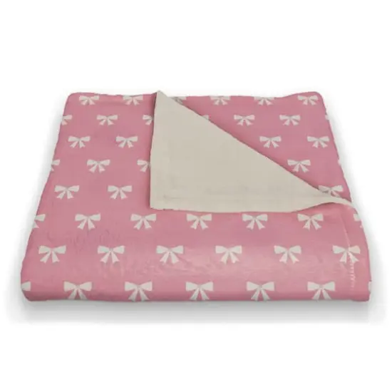 Pink & White Bow Pattern Coral Fleece Blanket {3}
