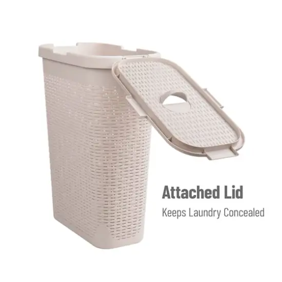 Mind Reader 40L Ventilated Slim Laundry Hamper with Cut Out Handles & Attached Hinged Lid, 2ct. Ivory {6}