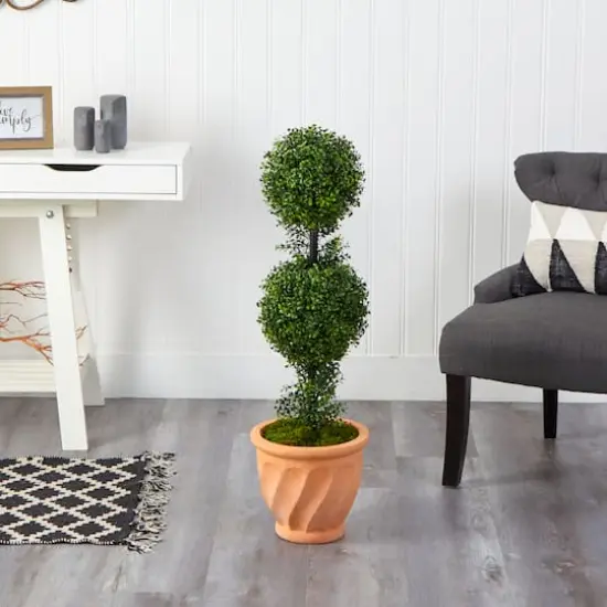 3.5ft. Boxwood Double Ball Topiary Artificial Tree in Terra Cotta Planter {4}