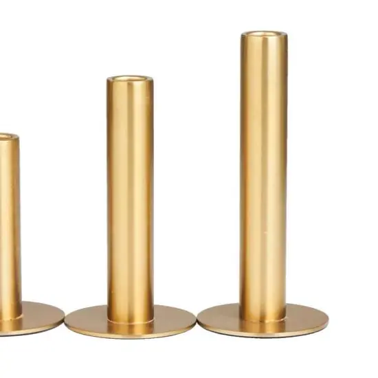 Gold Stainless Steel Slim Minimalistic Taper Candle Holder with Rounded Base Set {4}