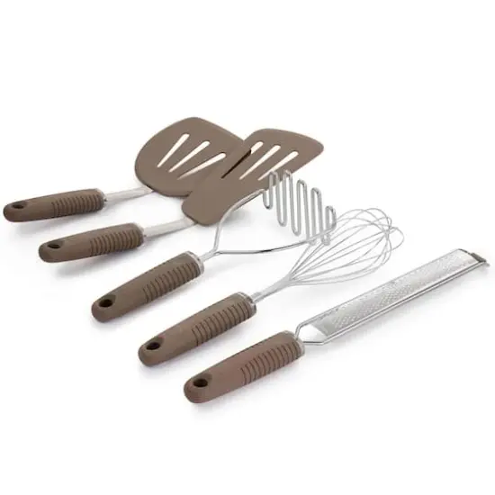 Martha Stewart 5-Piece Taupe Stainless Steel and Silicone Kitchen Utensil Tool Set {5}
