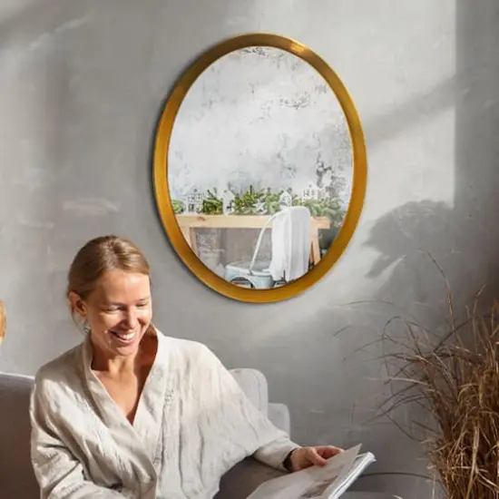 Head West Oval Brushed Gold Metal Framed Bathroom Mirror - 29" x 23" {3}