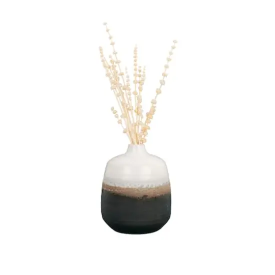 Hello Honey&reg; 7.5" Black & White Ceramic Vase with Brown Reactive Glaze Accent {3}
