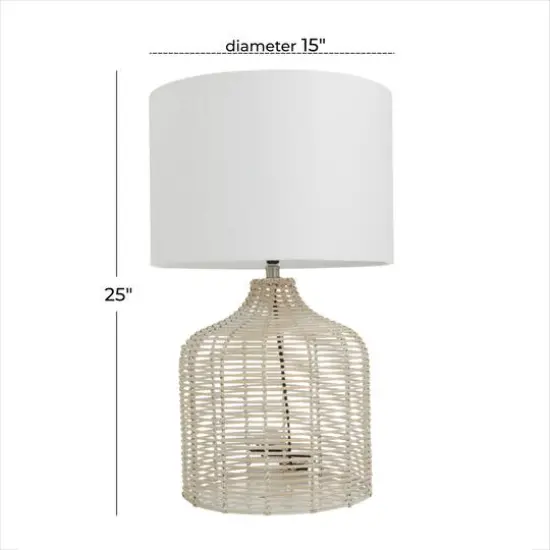 Beige Linen Coastal Table Lamp, 25" x 15" x 15" {8}