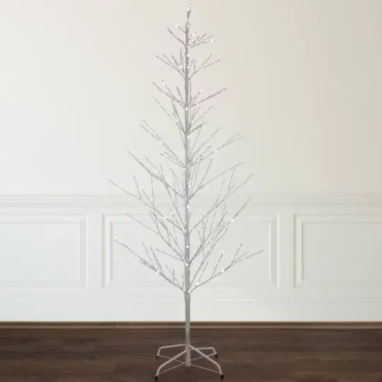 6ft. Pre-Lit White Birch Twig Artificial Tree, Pure White LED Lights {3}