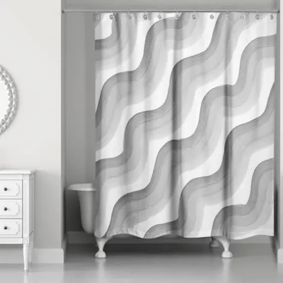74" Wave Print Shower Curtain Gray {3}