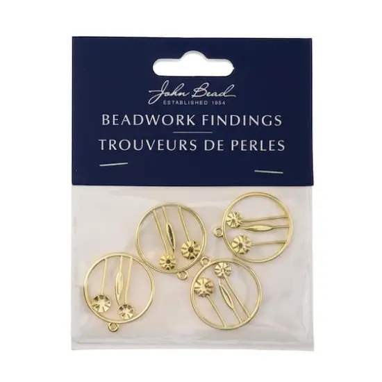 John Bead 25mm Gold Circle with Flowers Beadwork Pendants, 4ct. {5}