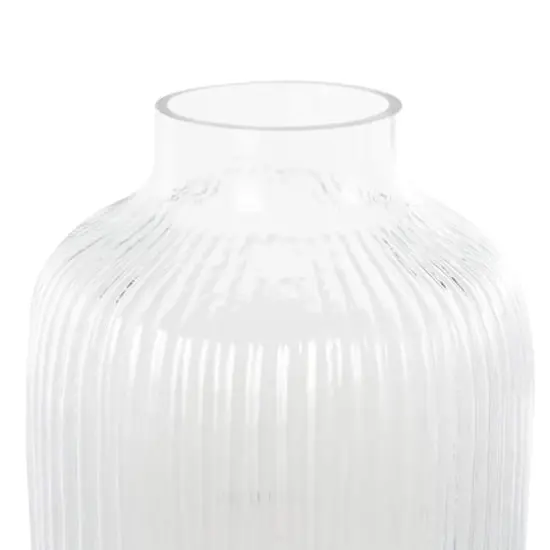 13" Clear Glass Ribbed Fluted Decorative Vase {5}