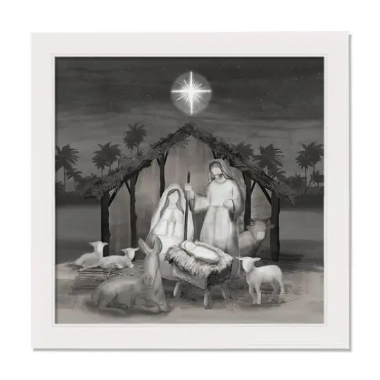 Neutral Painted Nativity White Framed Canvas Wall Art {1}