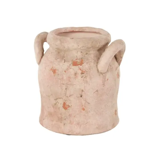 8.25" Pink Ceramic Antique Style Distressed Decorative Vase with Handles {5}