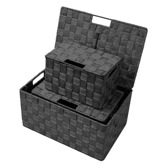 Sorbus 3-Piece Woven Basket with Lid Set Black {4}
