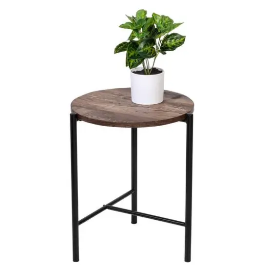 Honey Can Do Natural T-Pattern Base Round Side Table {3}