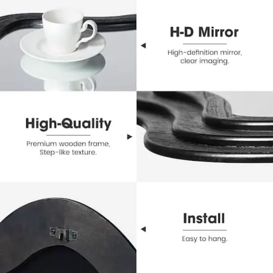 Glitzhome® 33.5" Modern Black Triple Wood Frame Wavy Wall Mirror {7}