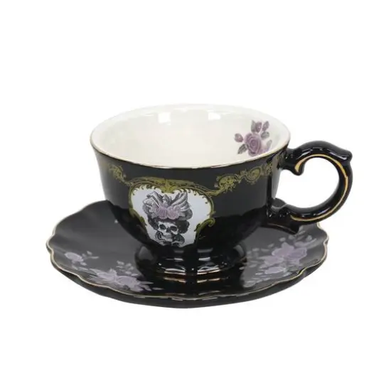Assorted 7oz. Skull & Roses Ceramic Teacup & Saucer Set, 1pc. by Ashland&reg; {4}