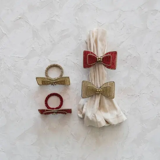 Hello Honey&reg; Glass Beaded Metal Bow Napkin Ring Set {4}
