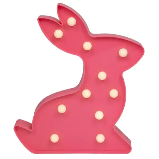 9.5" LED Lighted Pink Easter Bunny Marquee Wall Sign {1}