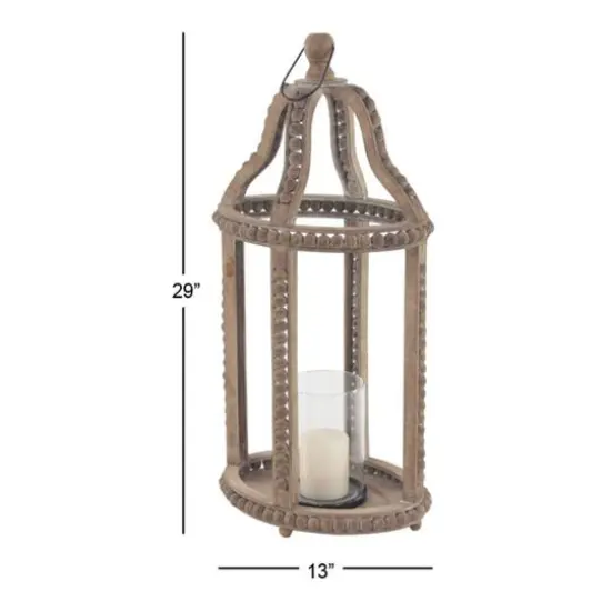 Brown Recycled wood Natural Candle Holder Lantern, 29" x 13" x 10" {8}