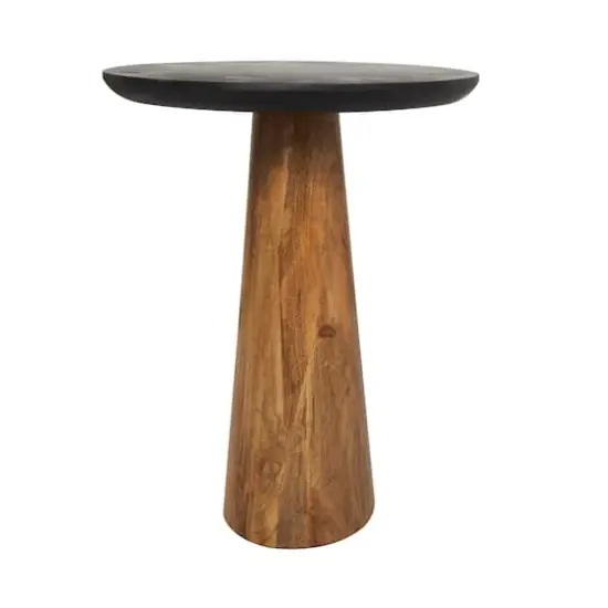 Brown Mango Wood Handmade Cone Shaped Accent Table with Black Tabletop Set {5}