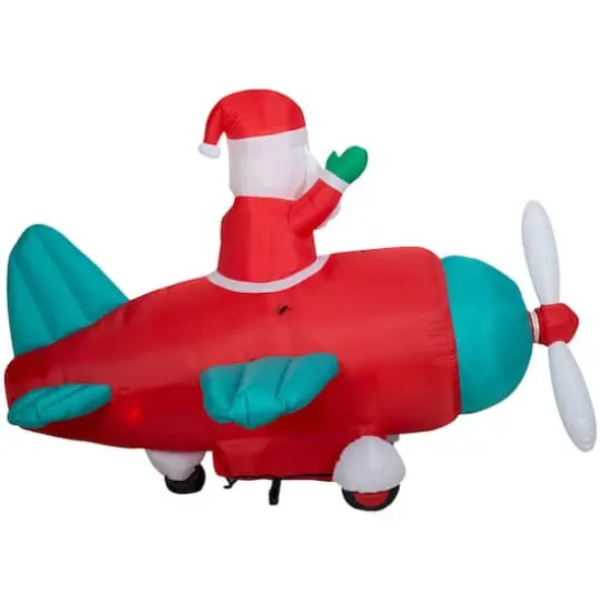 5ft. Animated Airblown&reg; Inflatable Christmas Santa in Vintage Plane {3}