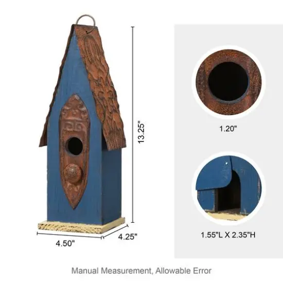 Glitzhome&reg; 13" Hanging Distressed Wood Garden Birdhouse Blue {7}