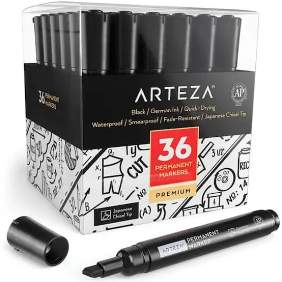 Arteza&reg; Black Chisel Tip Permanent Markers, 36ct. {1}