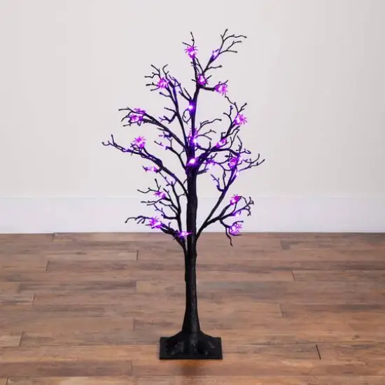 3ft. Pre-Lit Artificial Halloween Spider Twig Tree with 36 Purple LED Lights {12}