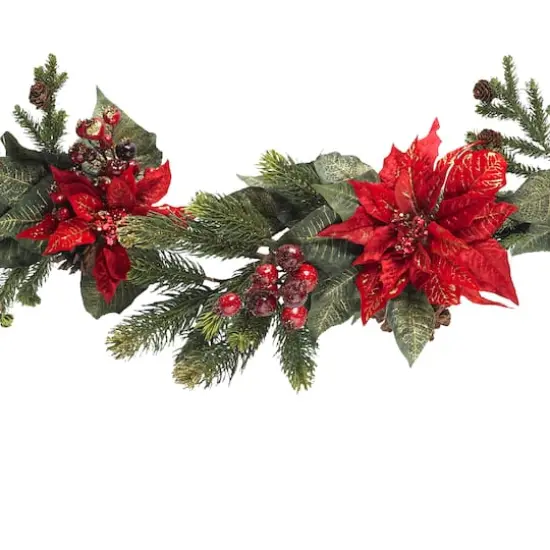 5ft. Poinsettia & Berry Artificial Garland {3}