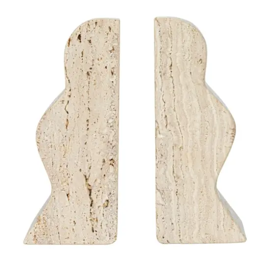 Hello Honey&reg; 6" Natural Travertine Wave Bookends Set {5}