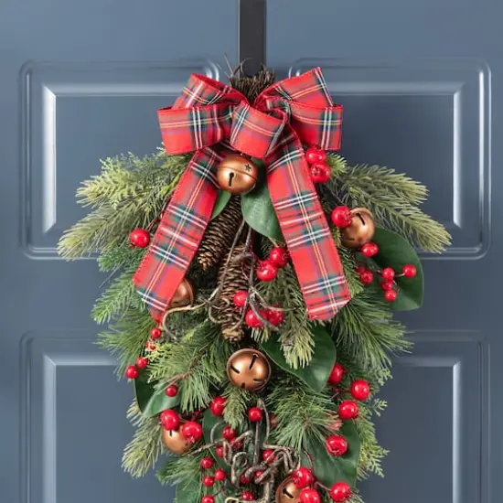 Glitzhome&reg; 28"H Christmas Bell, Pinecone & Berry Bow Teardrop {5}