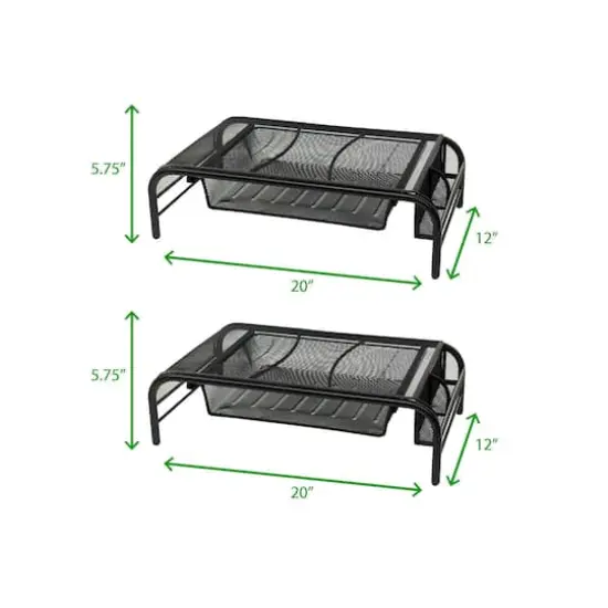 Mind Reader Black Metal Mesh Monitor Riser Stand & Desk Organizer With Drawer Set {4}