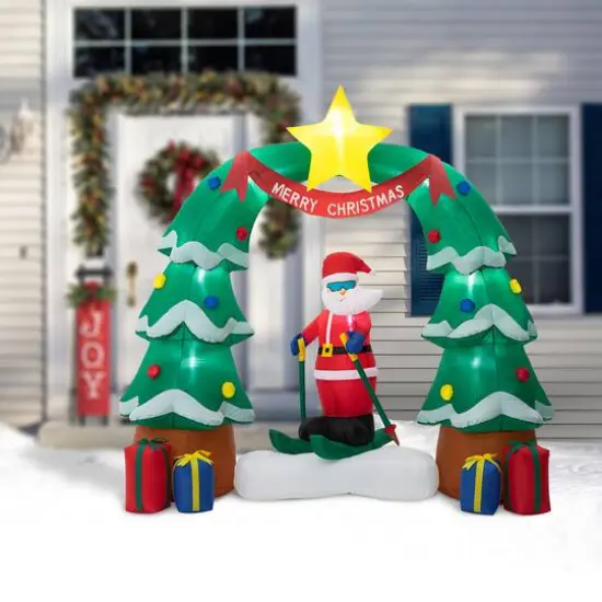 Glitzhome&reg; 7ft. LED Lighted Inflatable Santa Skiing under Tree Arch D&eacute;cor {4}