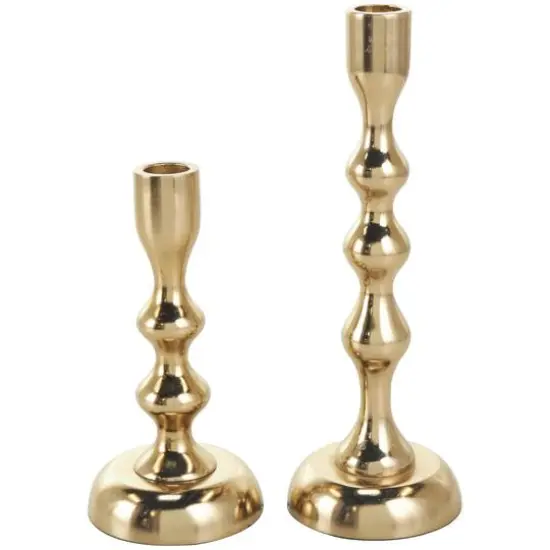 Contemporary Aluminum Taper Candle Holder Set Gold {4}