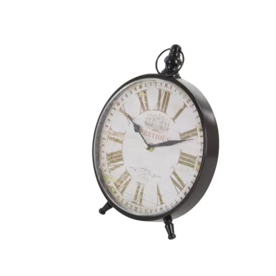 12" Wide Round Vintage Black Metal Clock Set {8}