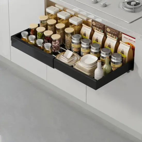 SunnyPoint Pull-Out Cabinet Organizer Expandable Drawer Shelf Black {8}